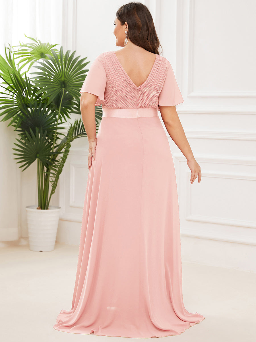 Damen V-Ausschnitt Chiffon Lange Abendkleider mit Schleppe #Farbe_Rosa