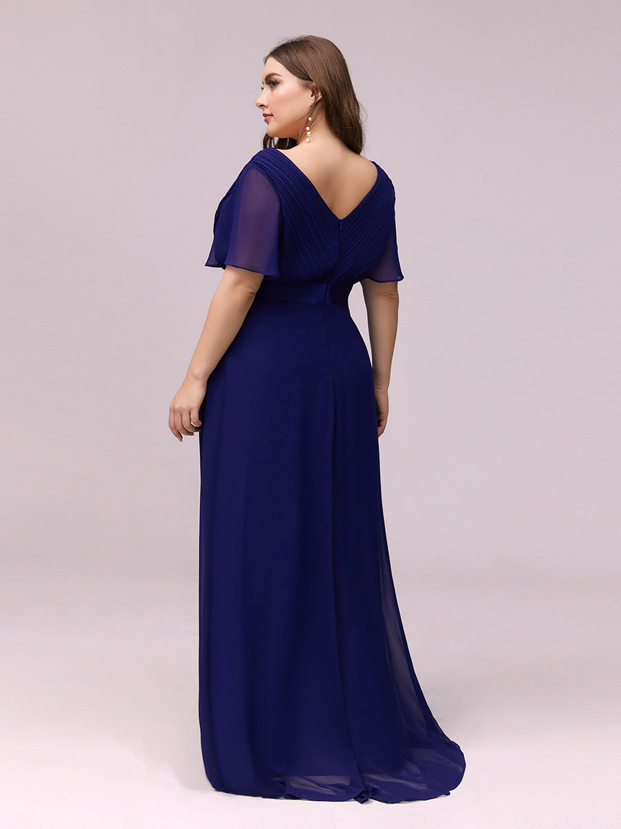 Damen V-Ausschnitt Chiffon Lange Abendkleider mit Schleppe #Farbe_Königsblau