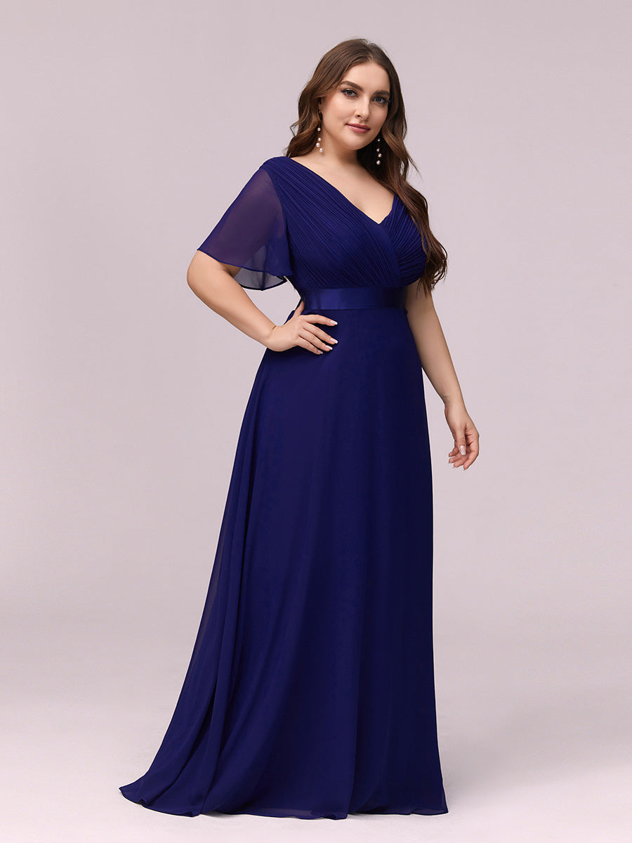 Damen V-Ausschnitt Chiffon Lange Abendkleider mit Schleppe #Farbe_Königsblau
