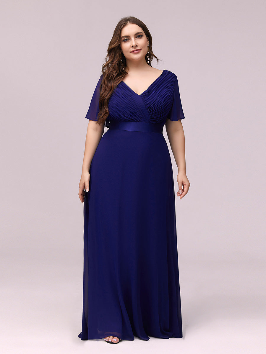 Damen V-Ausschnitt Chiffon Lange Abendkleider mit Schleppe #Farbe_Königsblau