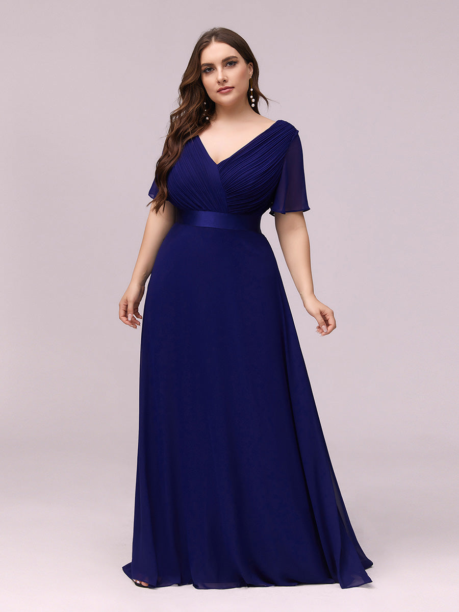 Damen V-Ausschnitt Chiffon Lange Abendkleider mit Schleppe #Farbe_Königsblau