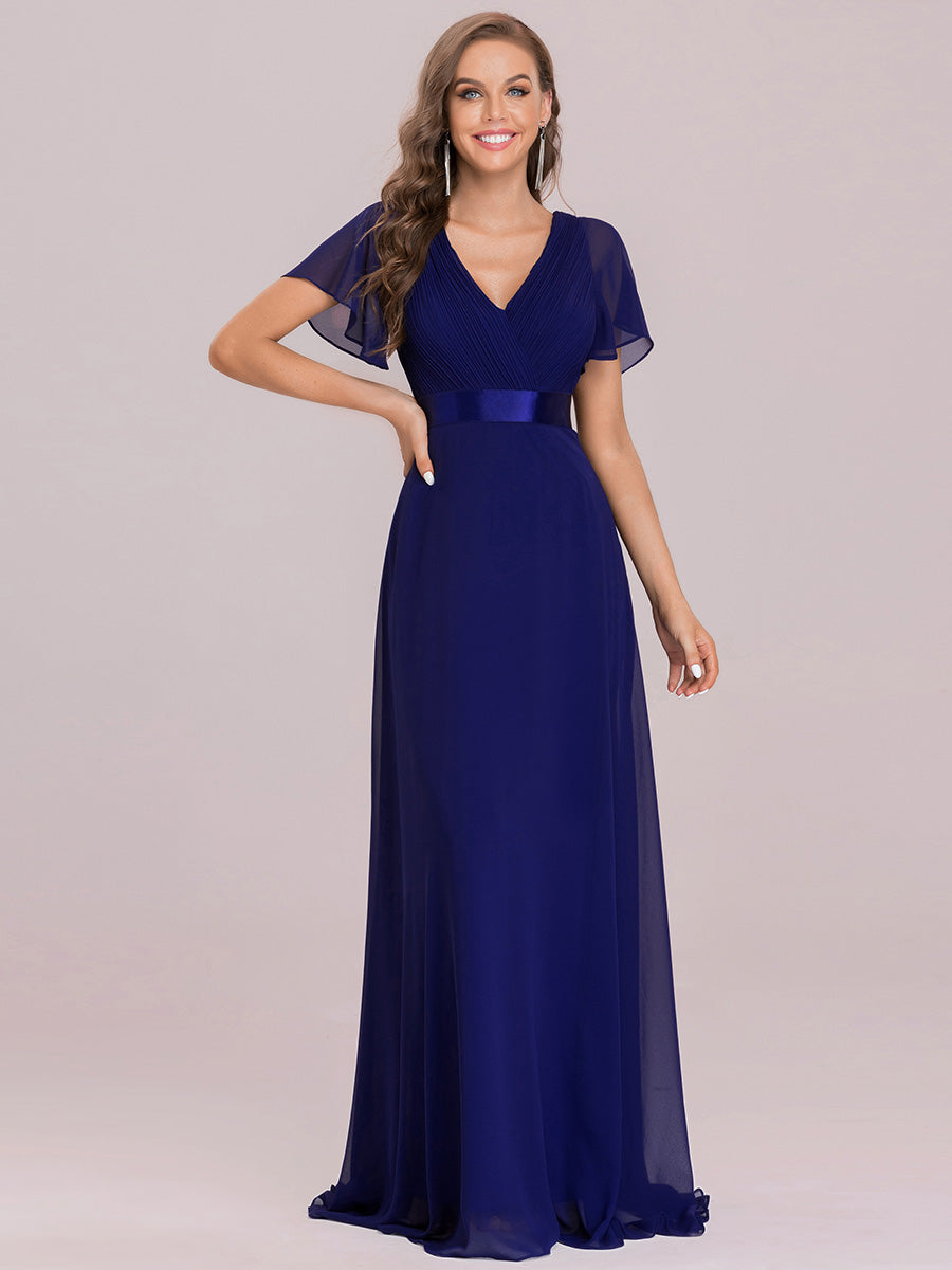 Langes Brautjungfernkleid mit Empire-Taille und kurzen, flatternden Ärmeln #Farbe_Königsblau