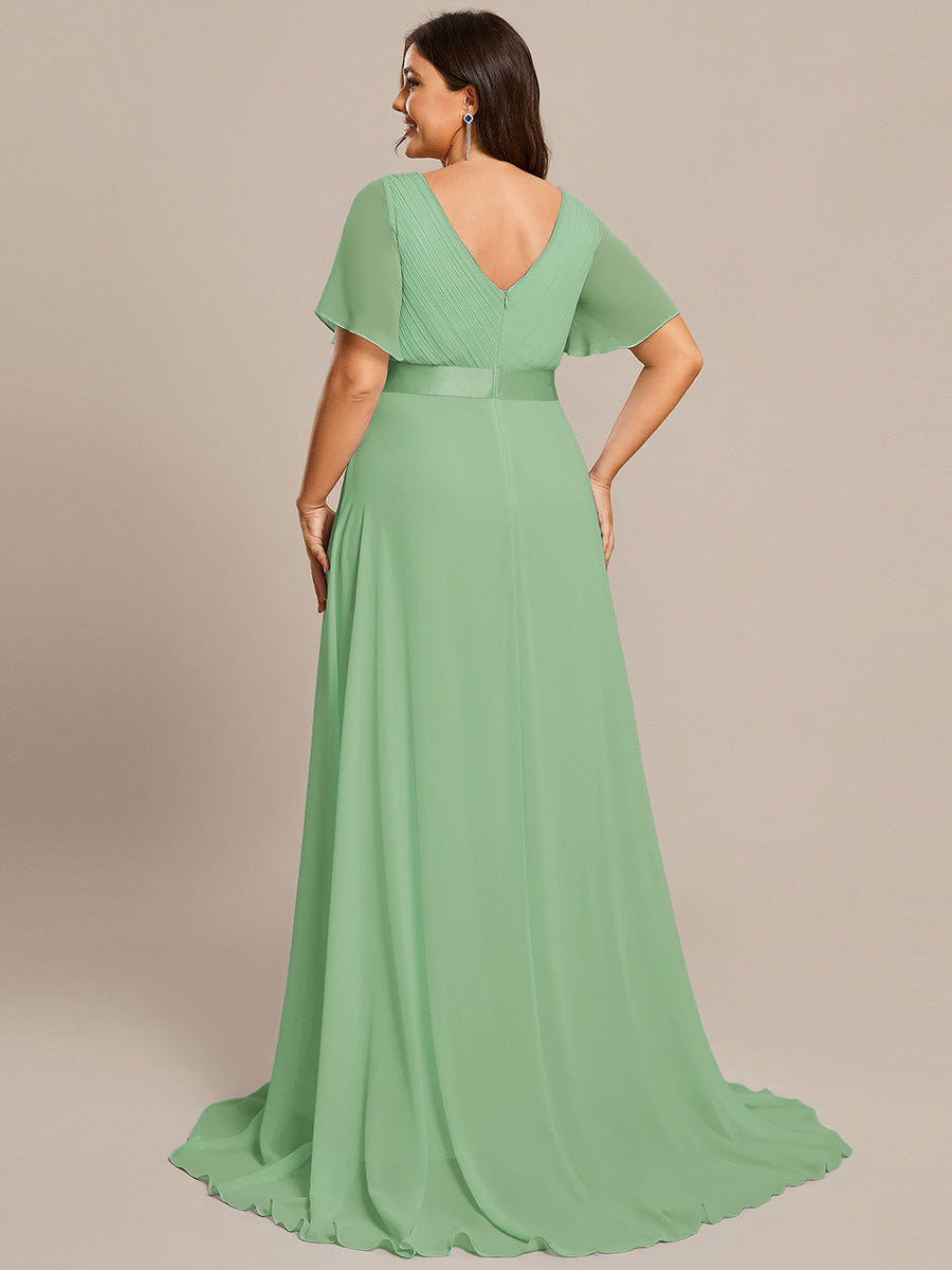 Minimalistisches A-Line Maxi Chiffon Brautkleid mit Satingürtel #Farbe_Salbeigrün