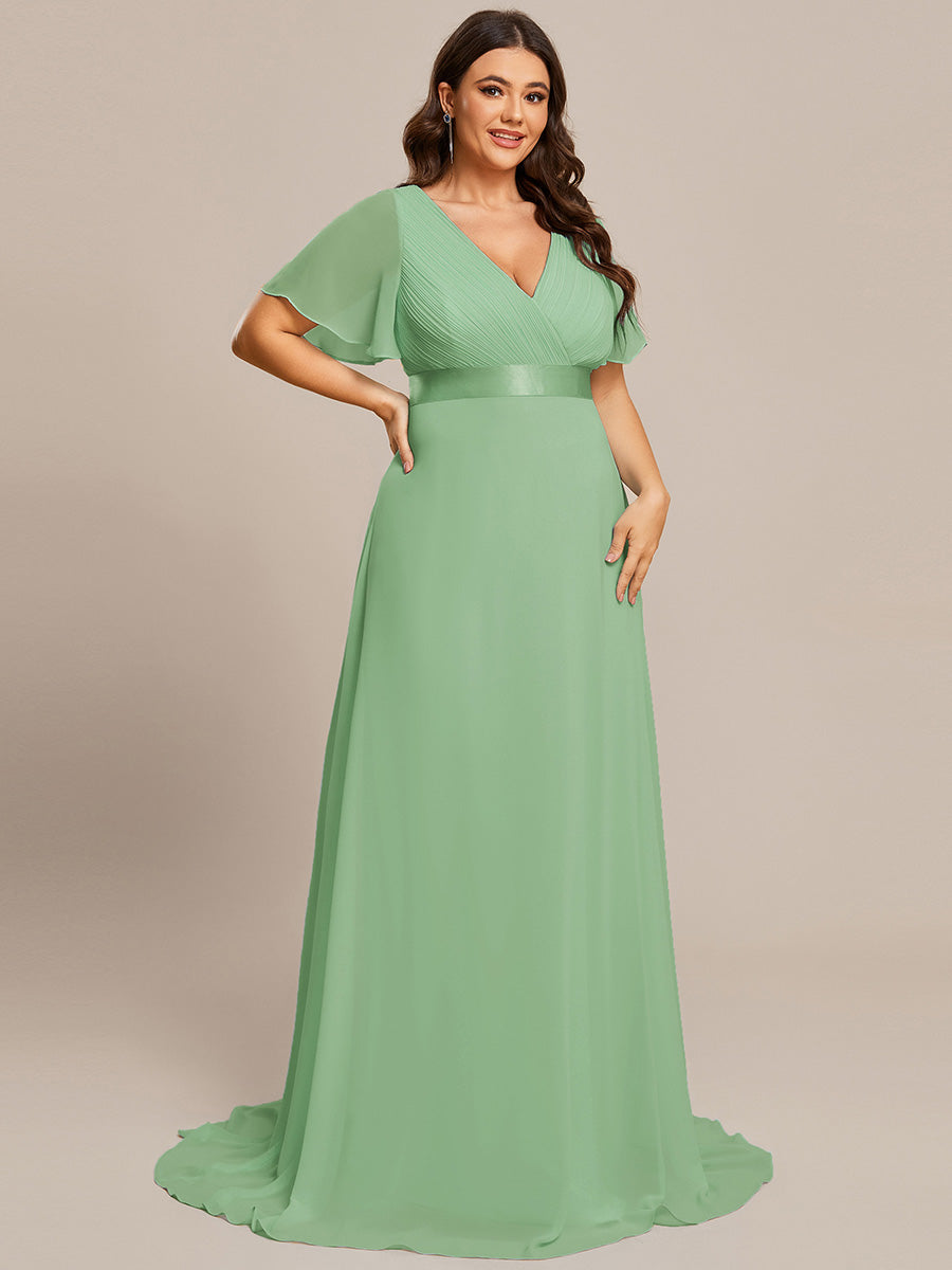 Minimalistisches A-Line Maxi Chiffon Brautkleid mit Satingürtel #Farbe_Salbeigrün