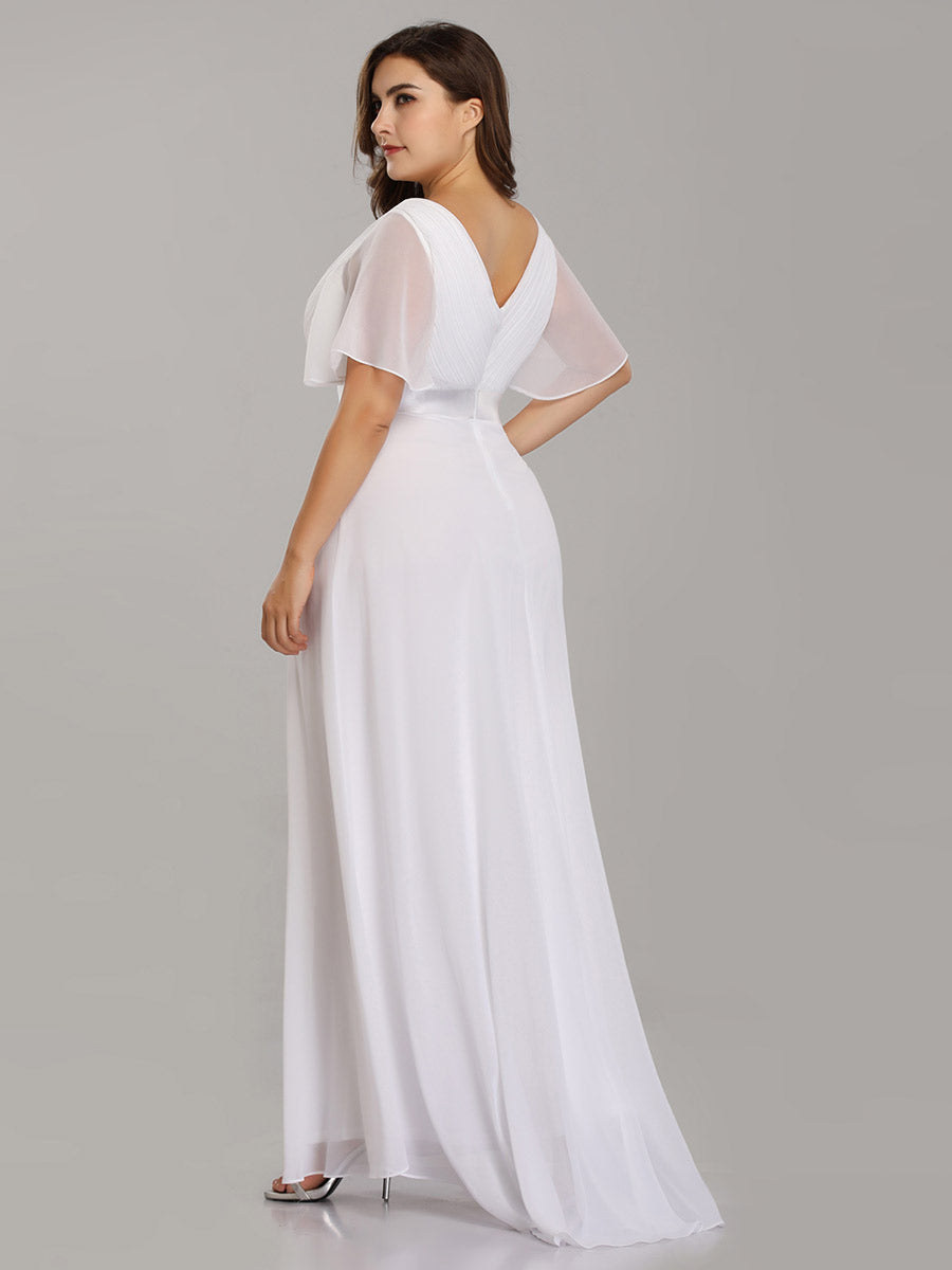 Minimalistisches A-Line Maxi Chiffon Brautkleid mit Satingürtel #Farbe_Weiß