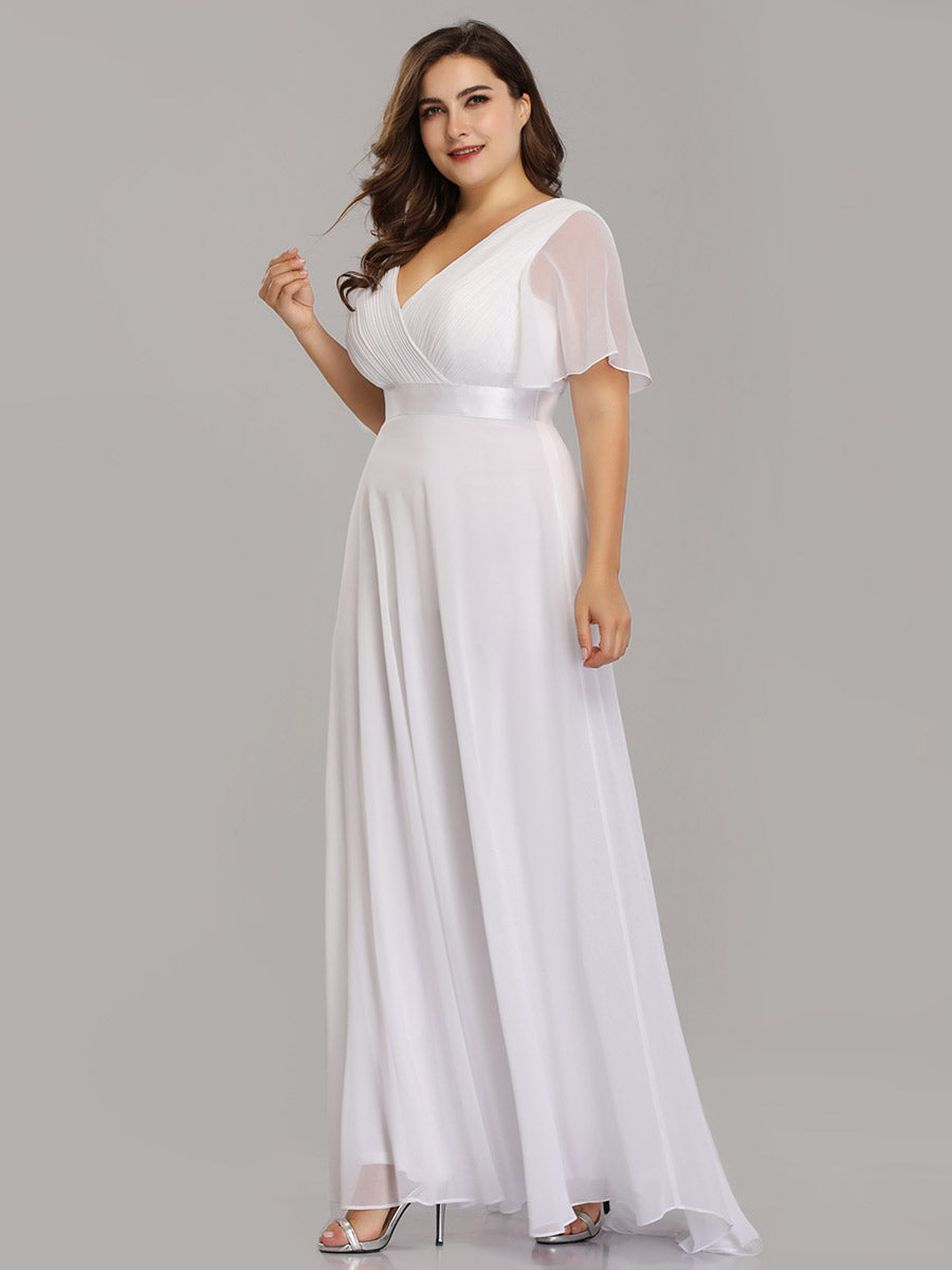 Minimalistisches A-Line Maxi Chiffon Brautkleid mit Satingürtel #Farbe_Weiß