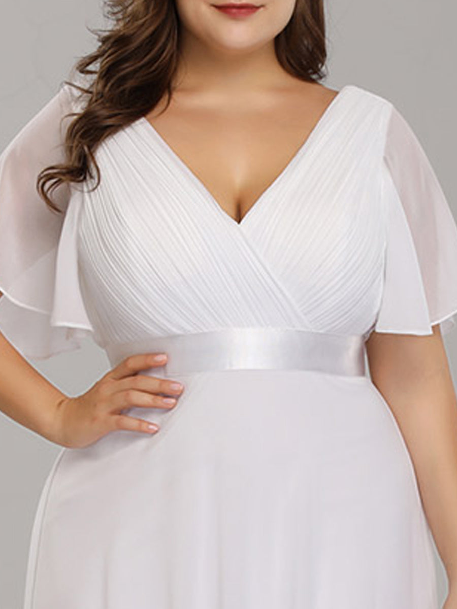 Minimalistisches A-Line Maxi Chiffon Brautkleid mit Satingürtel #Farbe_Weiß