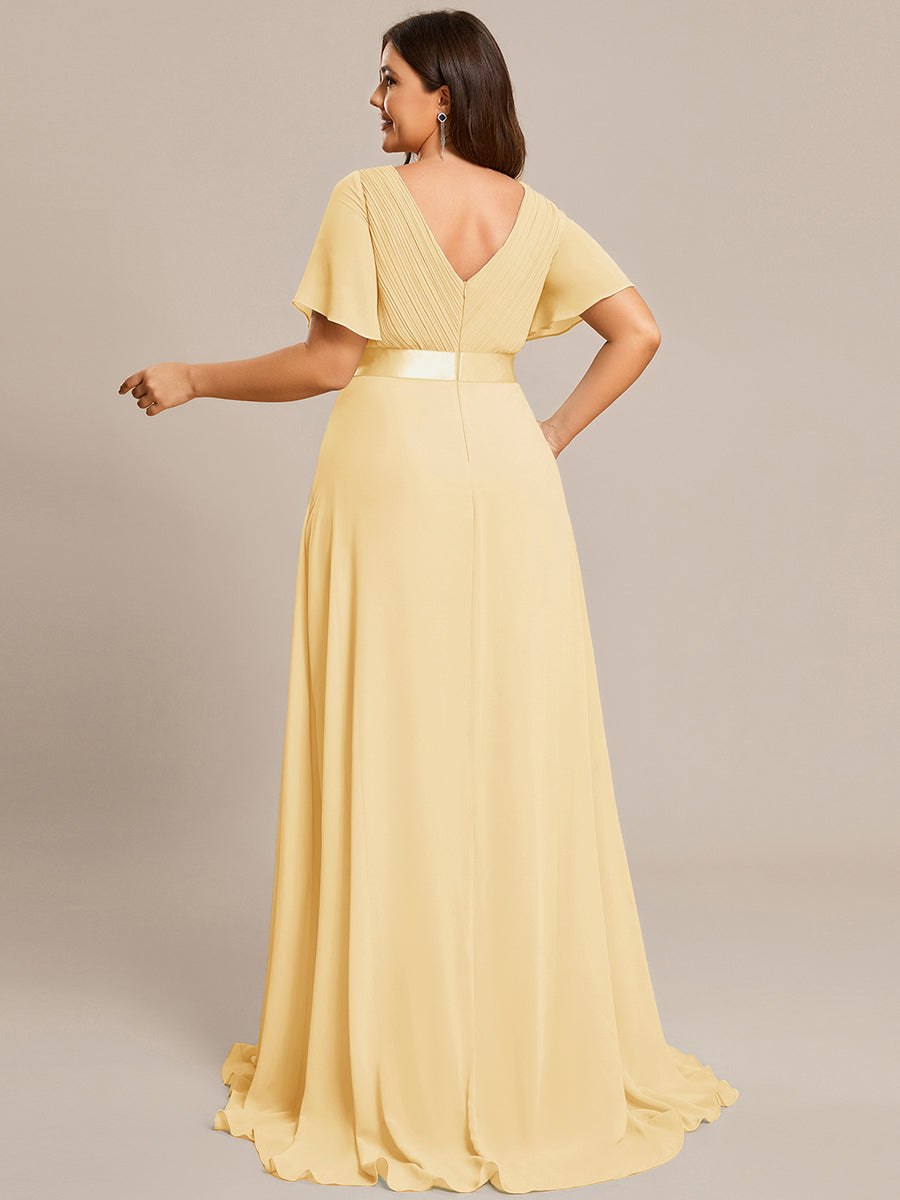 Minimalistisches A-Line Maxi Chiffon Brautkleid mit Satingürtel #Farbe_Gelb