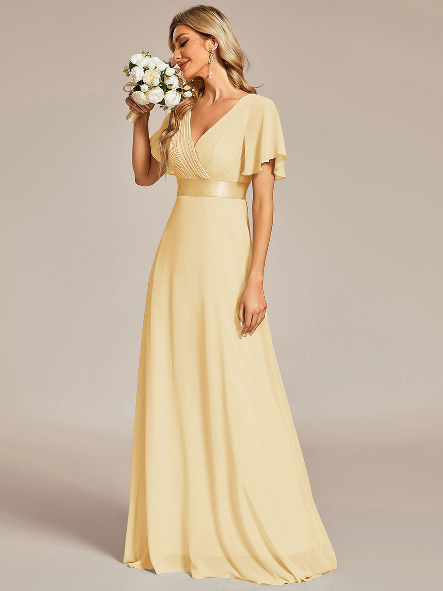 Minimalistisches A-Line Maxi Chiffon Brautkleid mit Satingürtel #Farbe_Gelb