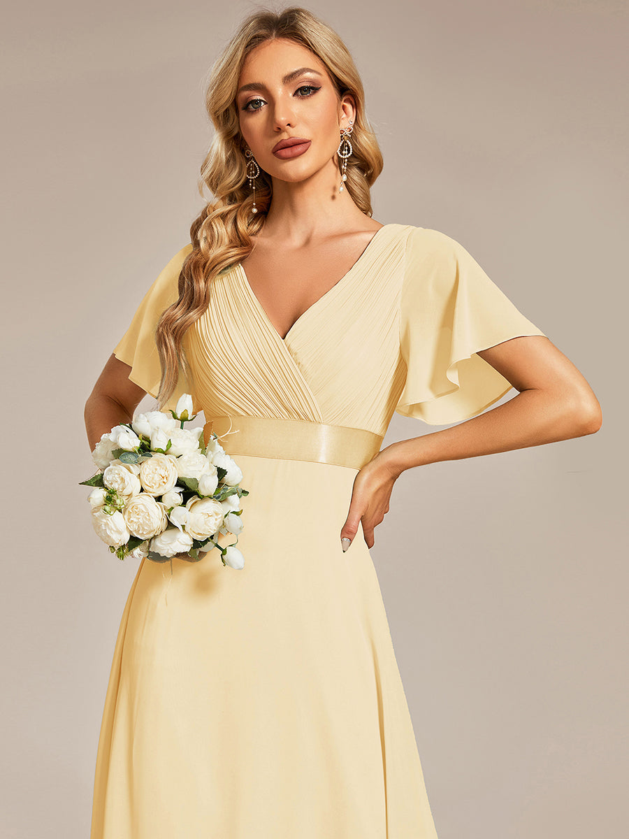 Minimalistisches A-Line Maxi Chiffon Brautkleid mit Satingürtel #Farbe_Gelb