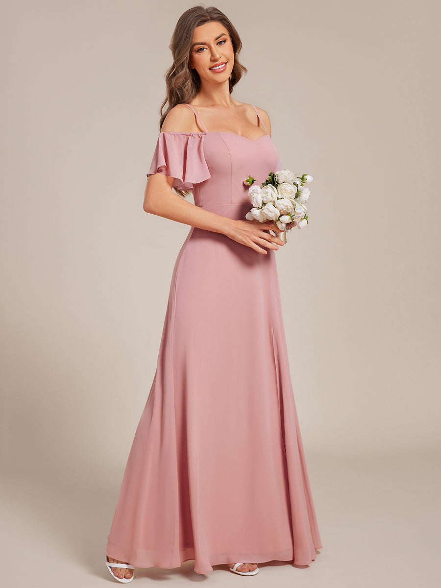 Bodenlanger Offshoulder A-Linien Chiffon Kleid Mit Hohem Schlitz #Farbe_Altrosa