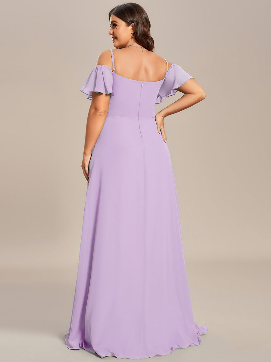 Bodenlanger Offshoulder A-Linien Chiffon Kleid Mit Hohem Schlitz #Farbe_Mattflieder