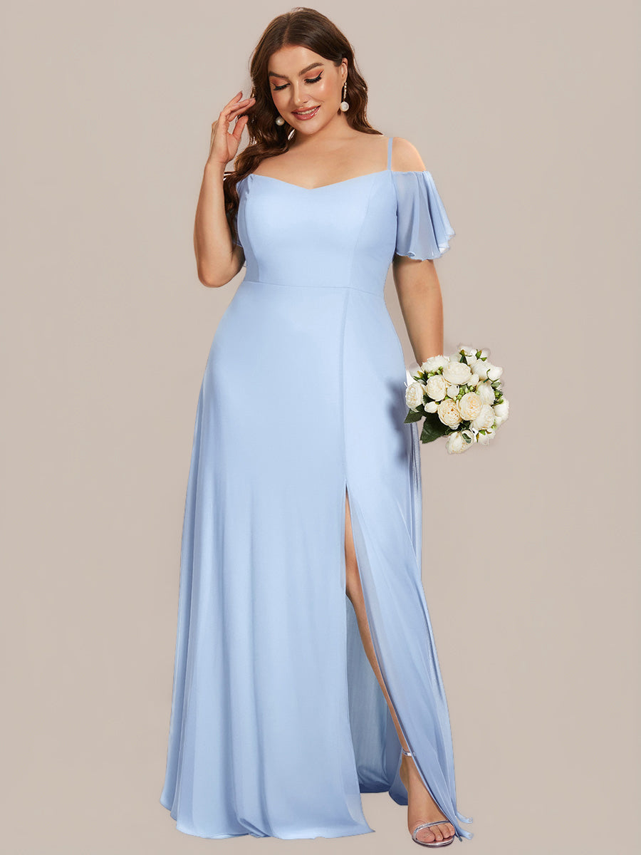 Bodenlanger Offshoulder A-Linien Chiffon Kleid Mit Hohem Schlitz #Farbe_Eisblau