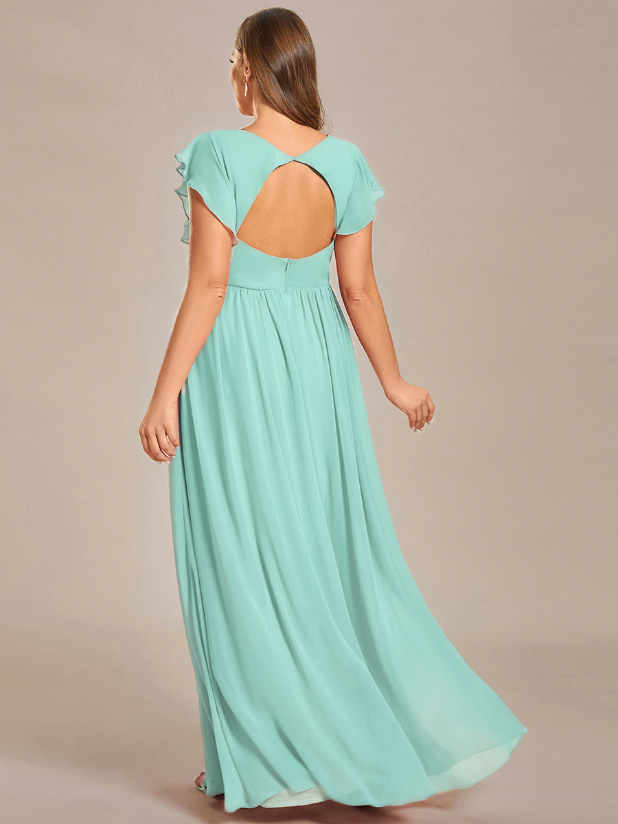 Funkelndes Abendkleid in A-Linie mit Empire-Taille und langen ?rmeln #farbe_Pastellblau