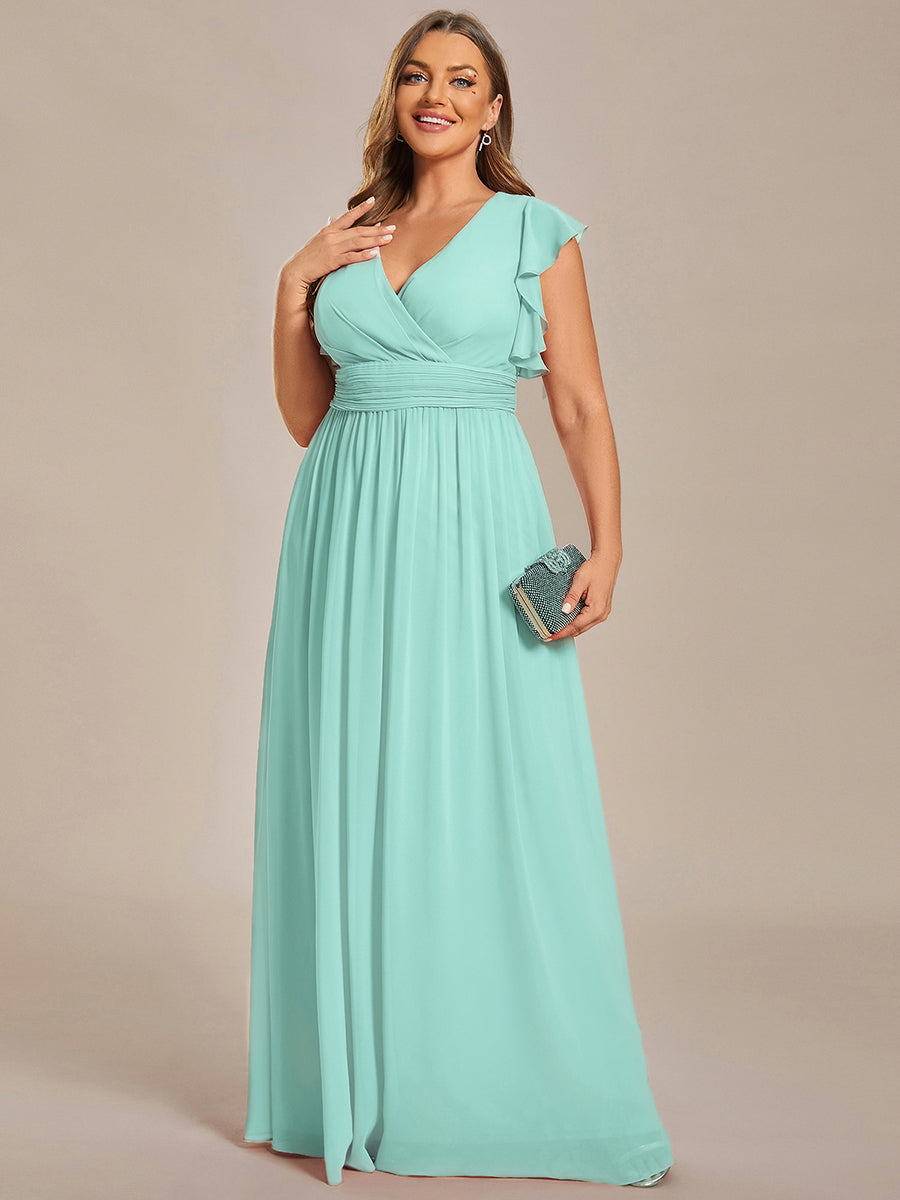 Funkelndes Abendkleid in A-Linie mit Empire-Taille und langen ?rmeln #farbe_Pastellblau