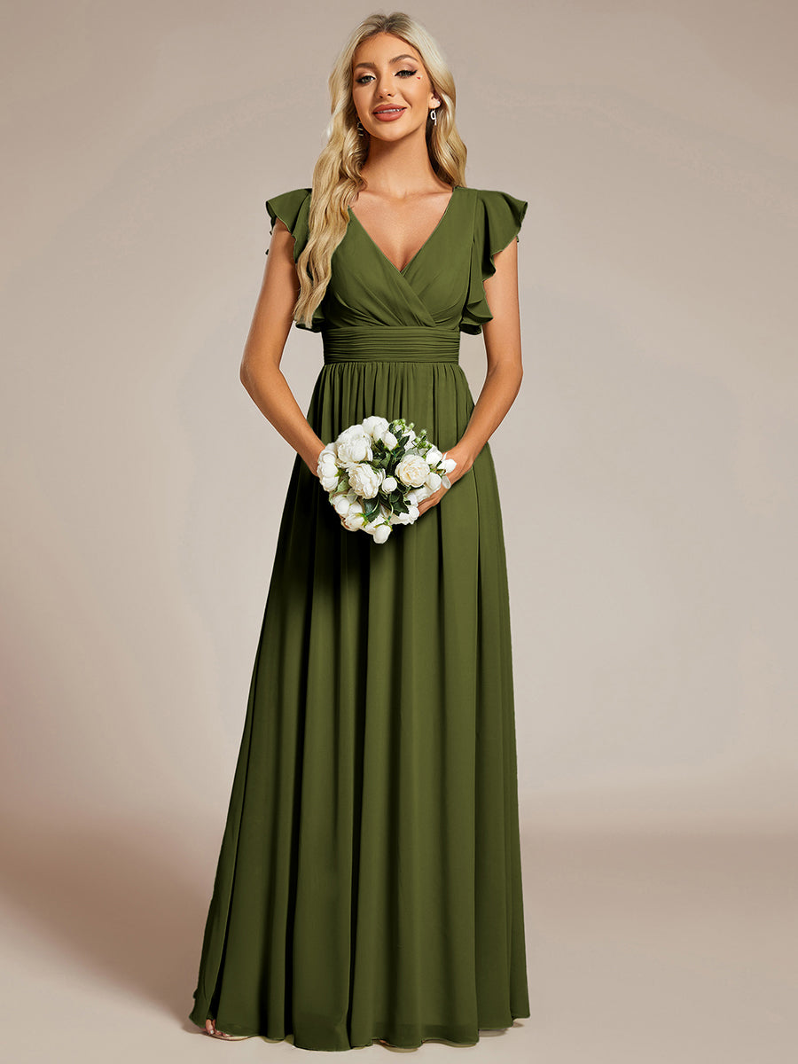 Funkelndes Abendkleid in A-Linie mit Empire-Taille und langen ?rmeln #farbe_Olivgrün