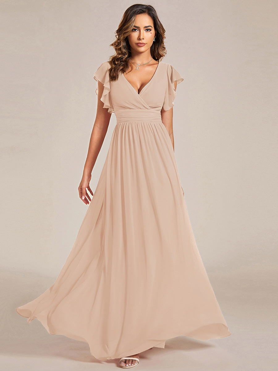 Funkelndes Abendkleid in A-Linie mit Empire-Taille und langen ?rmeln #Farbe_Blush-Rosa