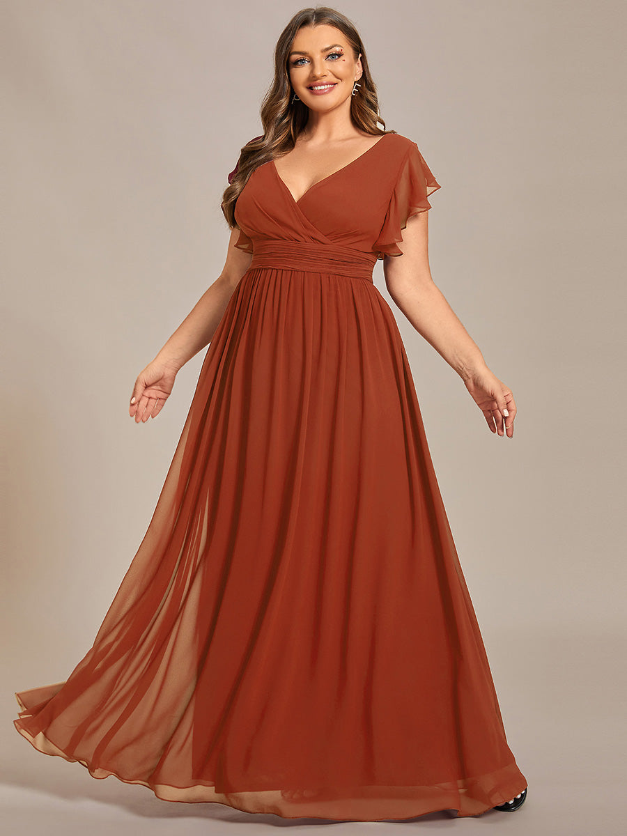 Funkelndes Abendkleid in A-Linie mit Empire-Taille und langen ?rmeln #farbe_Gebranntes Orange