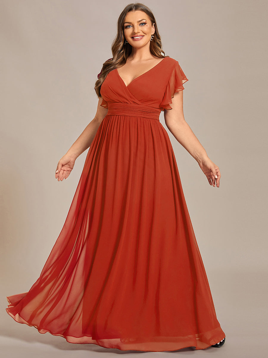 Funkelndes Abendkleid in A-Linie mit Empire-Taille und langen ?rmeln #farbe_Gebranntes Orange