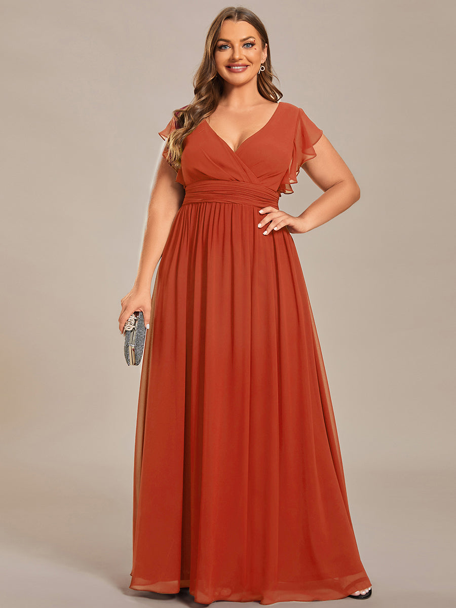 Funkelndes Abendkleid in A-Linie mit Empire-Taille und langen ?rmeln #farbe_Gebranntes Orange