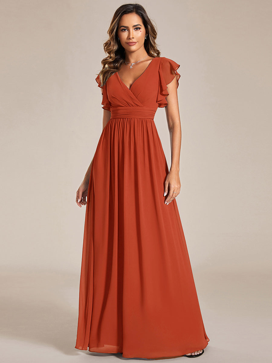 Funkelndes Abendkleid in A-Linie mit Empire-Taille und langen ?rmeln #farbe_Gebranntes Orange