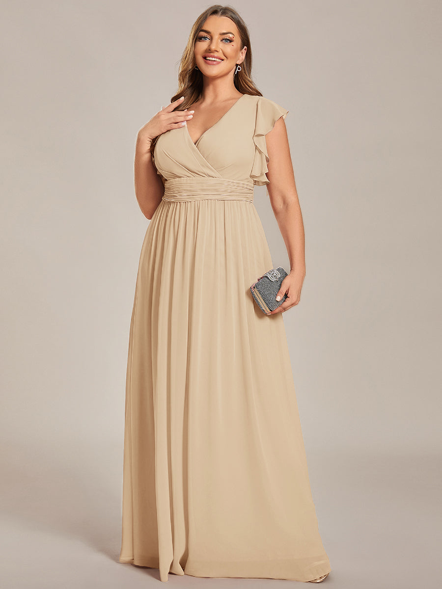 Funkelndes Abendkleid in A-Linie mit Empire-Taille und langen ?rmeln #farbe_Champagner