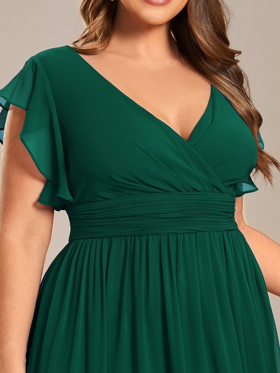 Funkelndes Abendkleid in A-Linie mit Empire-Taille und langen ?rmeln #farbe_Dunkelgrün