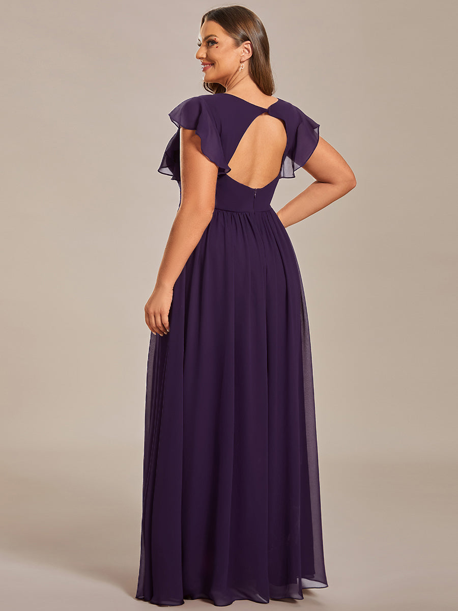 Funkelndes Abendkleid in A-Linie mit Empire-Taille und langen ?rmeln #farbe_Dunkelviolett