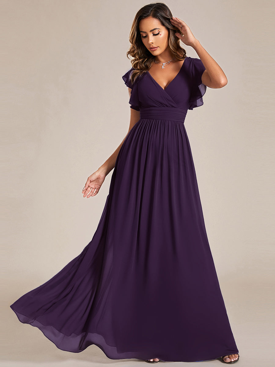 Funkelndes Abendkleid in A-Linie mit Empire-Taille und langen ?rmeln #farbe_Dunkelviolett