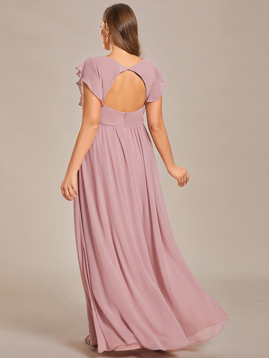 Funkelndes Abendkleid in A-Linie mit Empire-Taille und langen ?rmeln #farbe_Altrosa