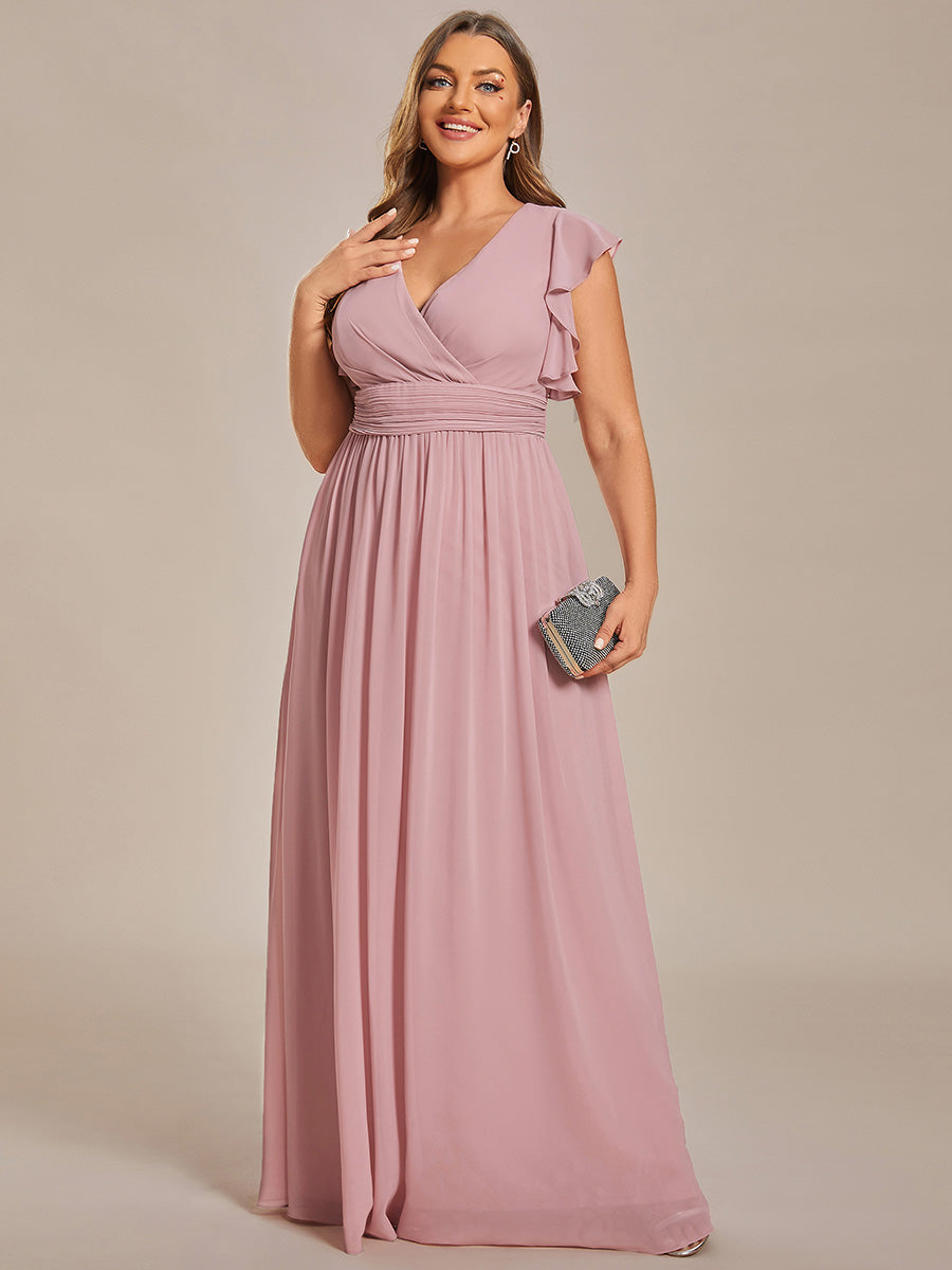 Funkelndes Abendkleid in A-Linie mit Empire-Taille und langen ?rmeln #farbe_Altrosa