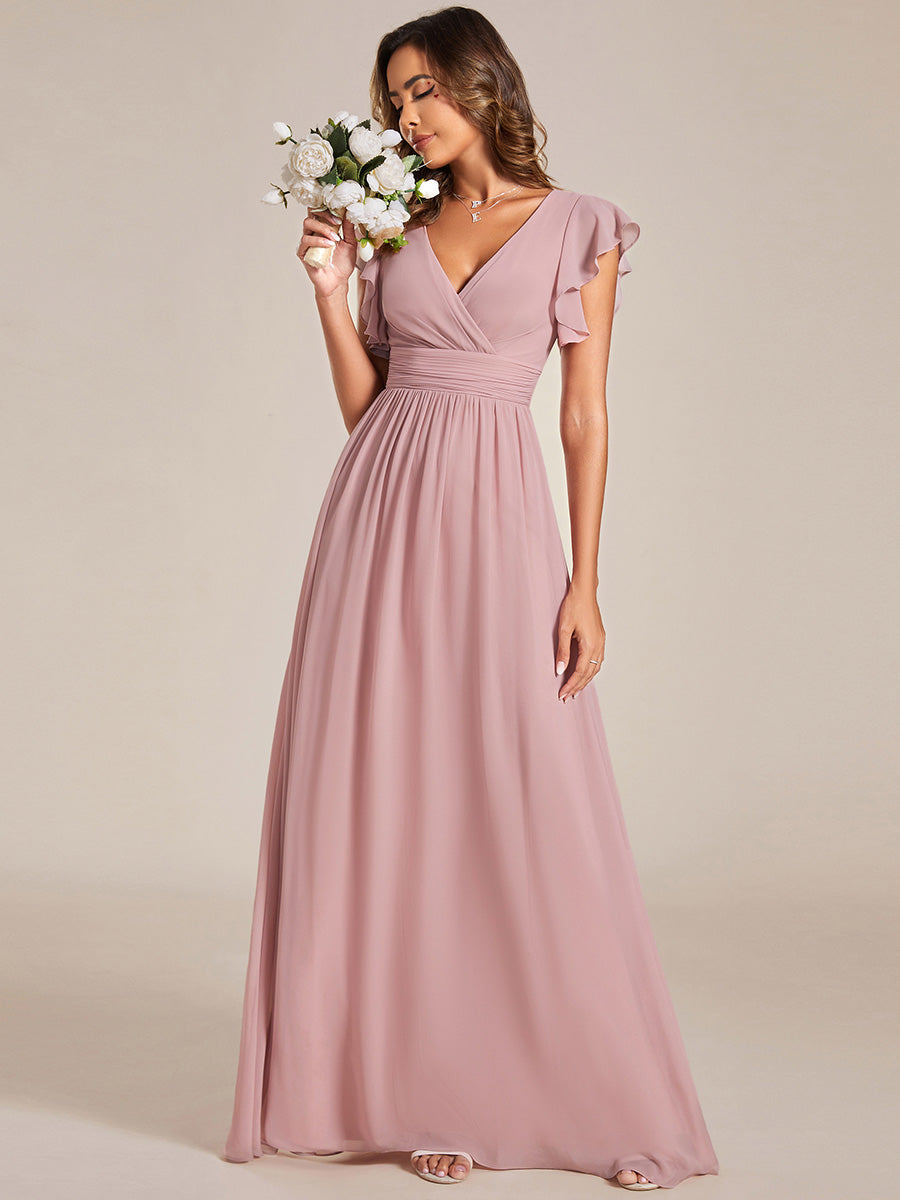 Funkelndes Abendkleid in A-Linie mit Empire-Taille und langen ?rmeln #farbe_Altrosa
