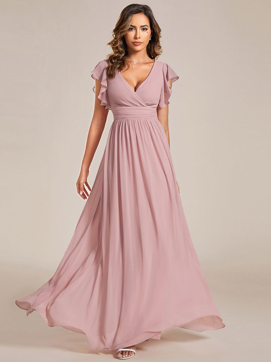 Funkelndes Abendkleid in A-Linie mit Empire-Taille und langen ?rmeln #farbe_Altrosa