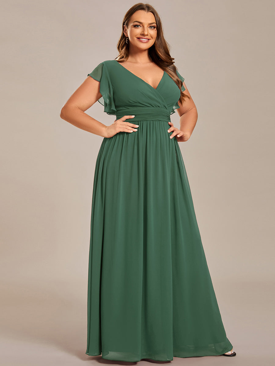 Funkelndes Abendkleid in A-Linie mit Empire-Taille und langen ?rmeln #farbe_Eukalyptus