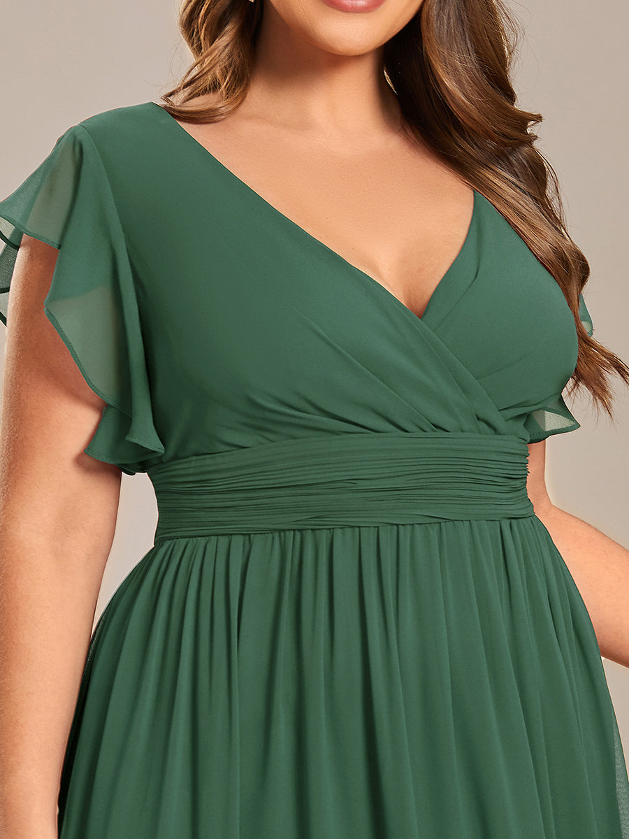 Funkelndes Abendkleid in A-Linie mit Empire-Taille und langen ?rmeln #farbe_Eukalyptus