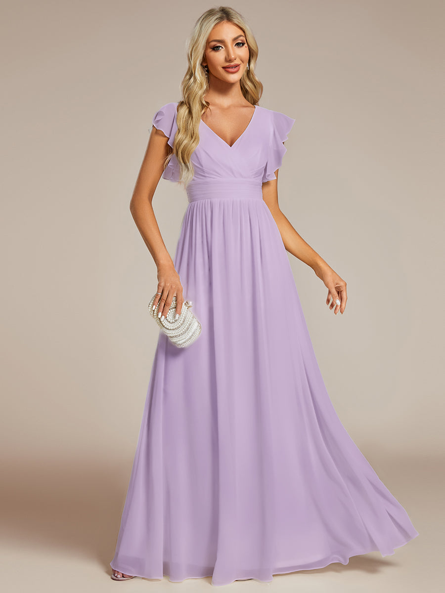 Funkelndes Abendkleid in A-Linie mit Empire-Taille und langen ?rmeln #farbe_Mattflieder