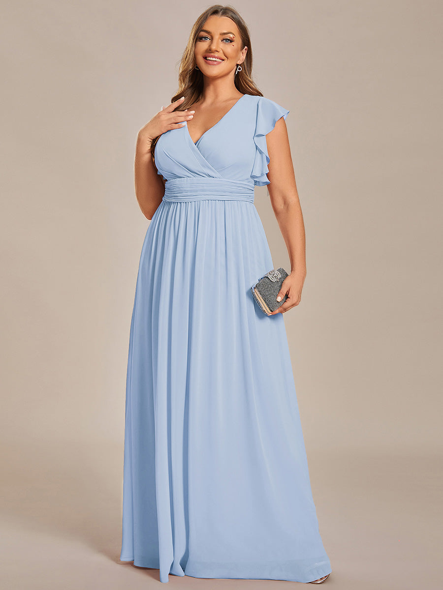 Funkelndes Abendkleid in A-Linie mit Empire-Taille und langen ?rmeln #farbe_Eisblau