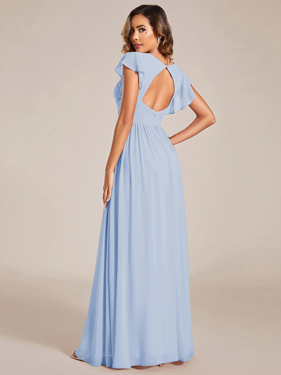 Funkelndes Abendkleid in A-Linie mit Empire-Taille und langen ?rmeln #farbe_Eisblau