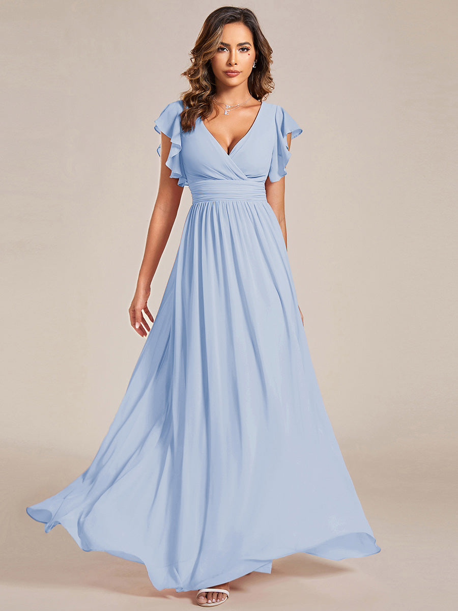 Funkelndes Abendkleid in A-Linie mit Empire-Taille und langen ?rmeln #farbe_Eisblau