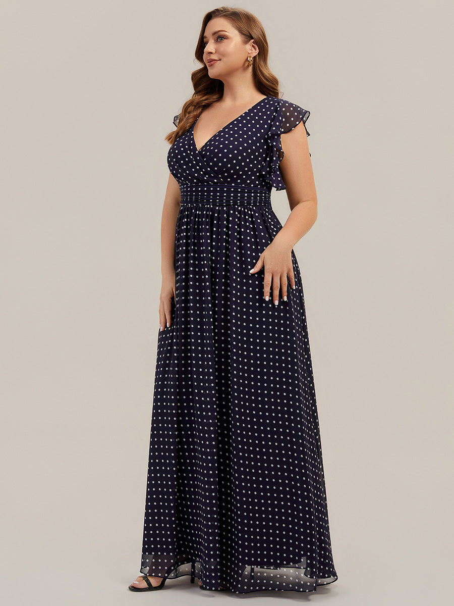 Funkelndes Abendkleid in A-Linie mit Empire-Taille und langen ?rmeln #farbe_Marineblaue Punkte