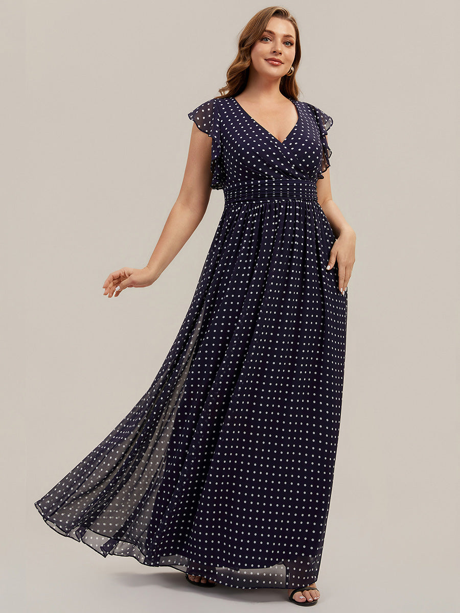 Funkelndes Abendkleid in A-Linie mit Empire-Taille und langen ?rmeln #farbe_Marineblaue Punkte