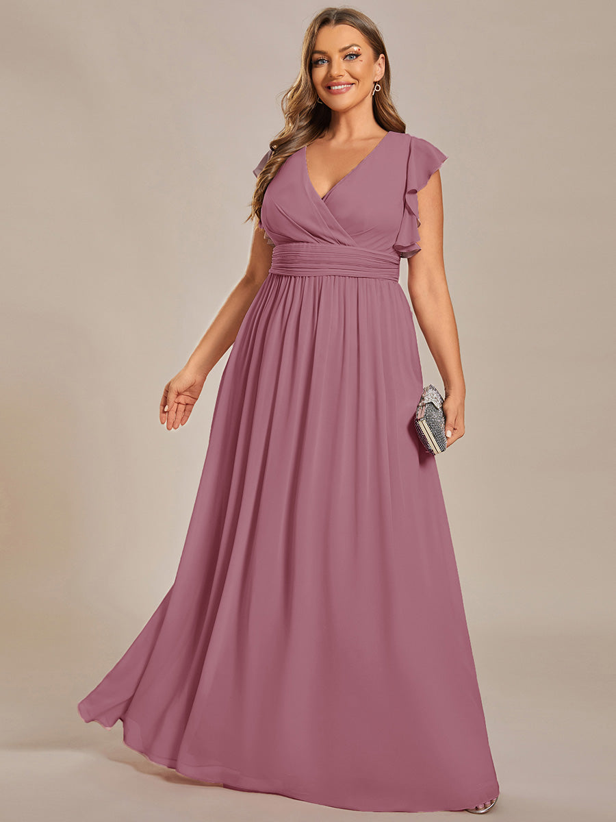 Funkelndes Abendkleid in A-Linie mit Empire-Taille und langen ?rmeln #farbe_Orchideenviolett