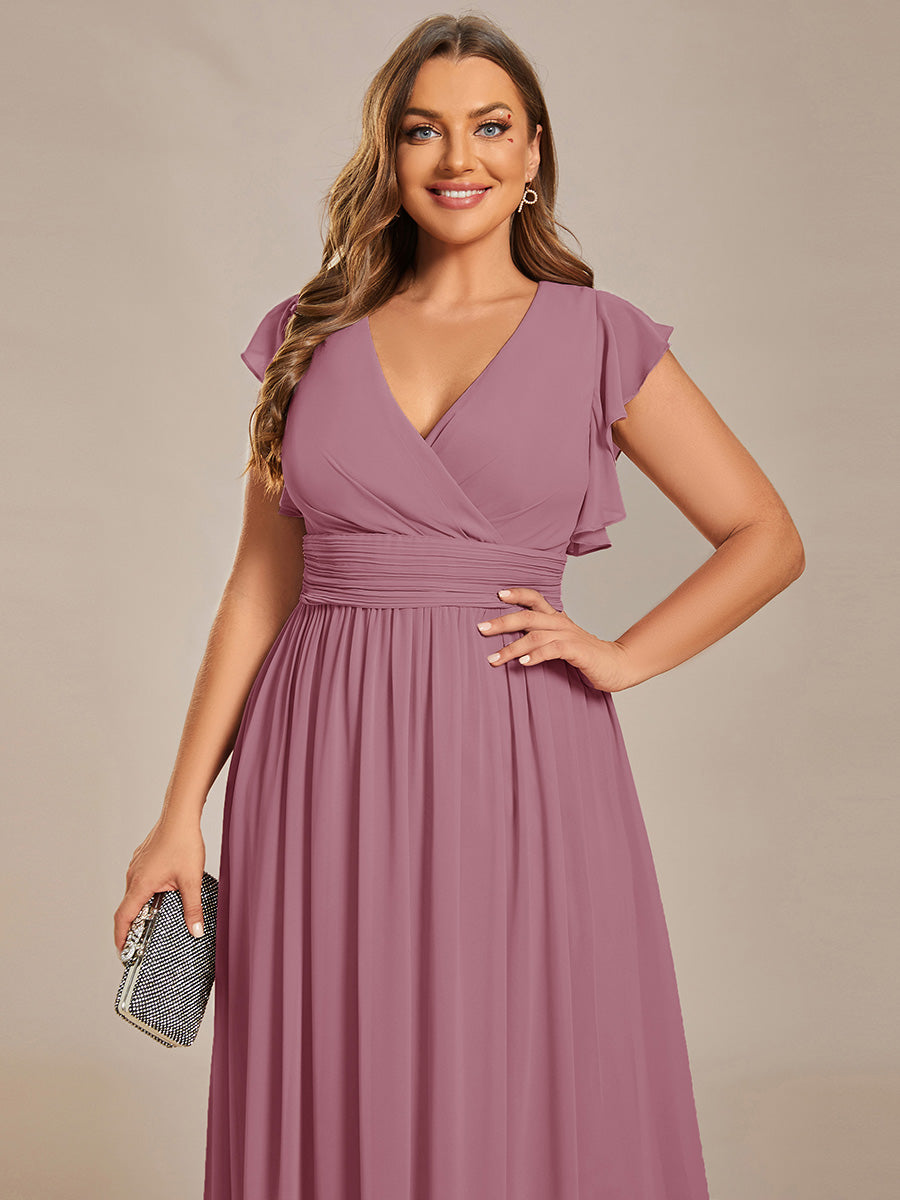 Funkelndes Abendkleid in A-Linie mit Empire-Taille und langen ?rmeln #farbe_Orchideenviolett