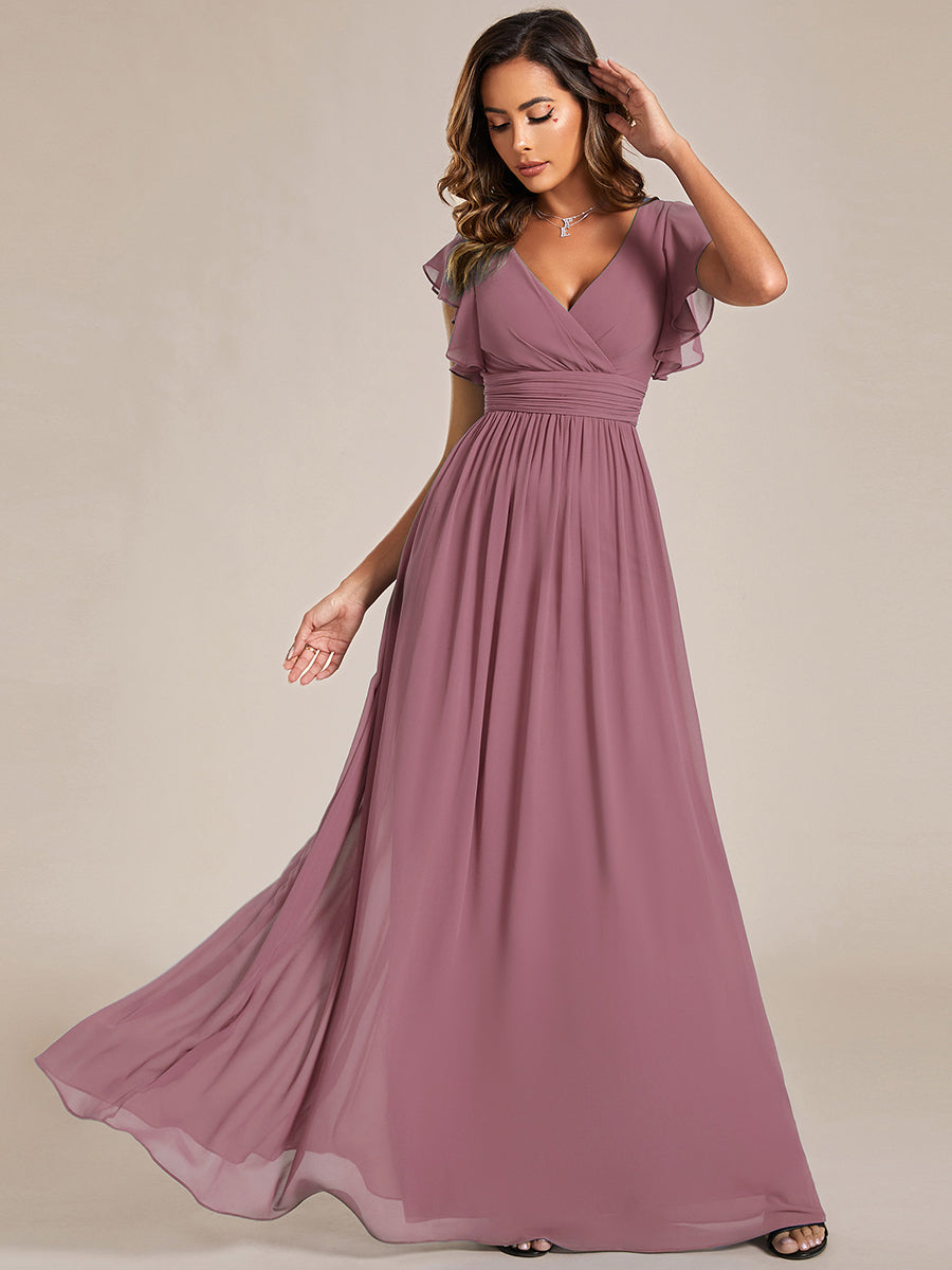 Funkelndes Abendkleid in A-Linie mit Empire-Taille und langen ?rmeln #farbe_Orchideenviolett