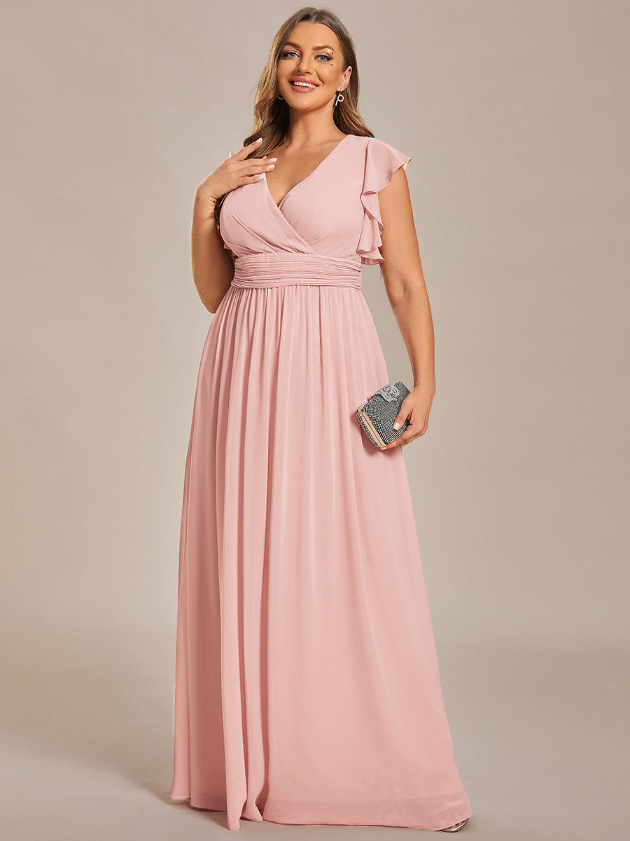 Funkelndes Abendkleid in A-Linie mit Empire-Taille und langen ?rmeln #farbe_Pink