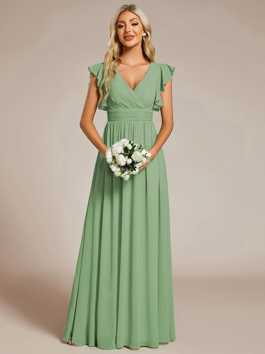 Funkelndes Abendkleid in A-Linie mit Empire-Taille und langen ?rmeln #farbe_Salbeigrün
