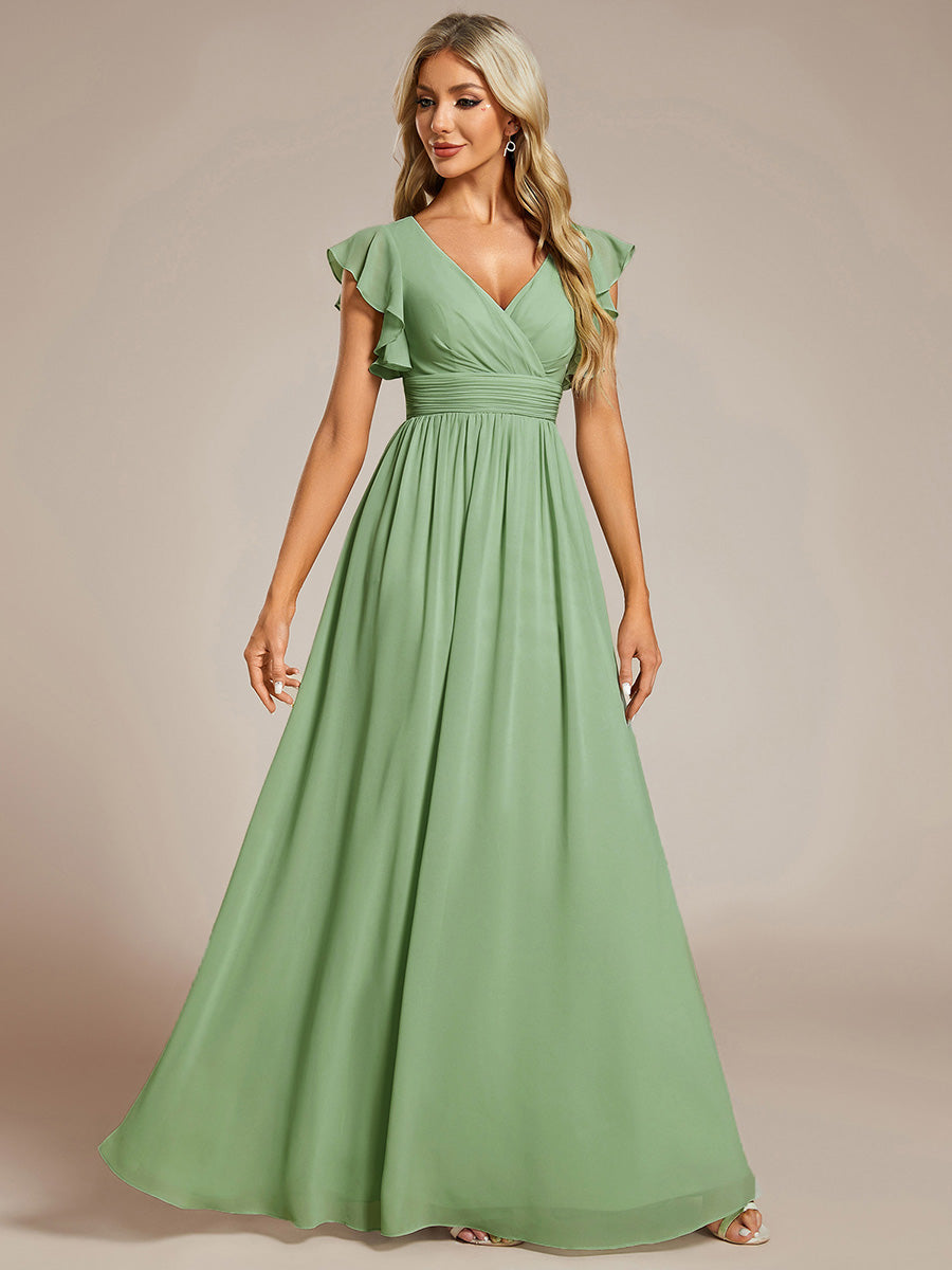 Funkelndes Abendkleid in A-Linie mit Empire-Taille und langen ?rmeln #farbe_Salbeigrün