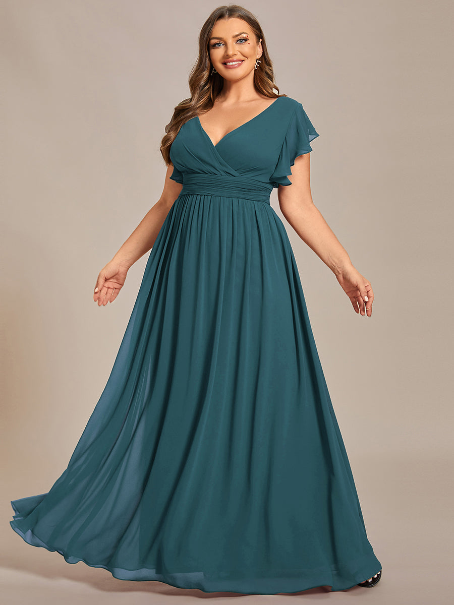 Funkelndes Abendkleid in A-Linie mit Empire-Taille und langen ?rmeln #farbe_Petrol