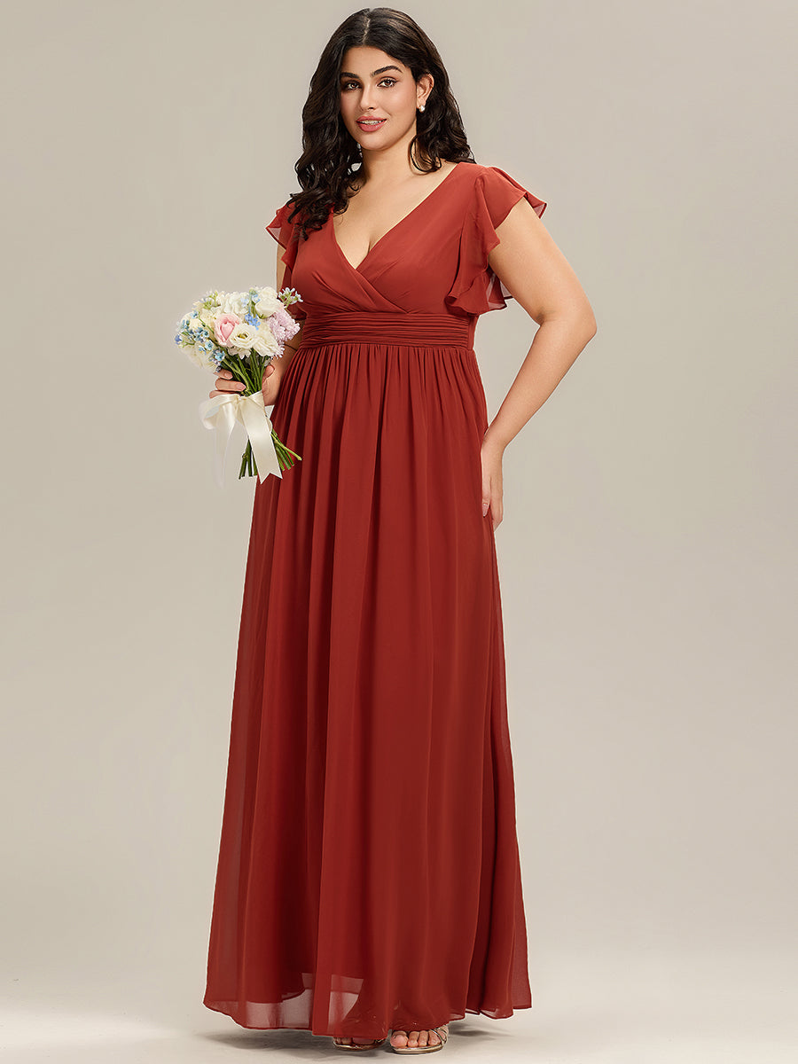 Funkelndes Abendkleid in A-Linie mit Empire-Taille und langen ?rmeln #farbe_Zinnoberrot