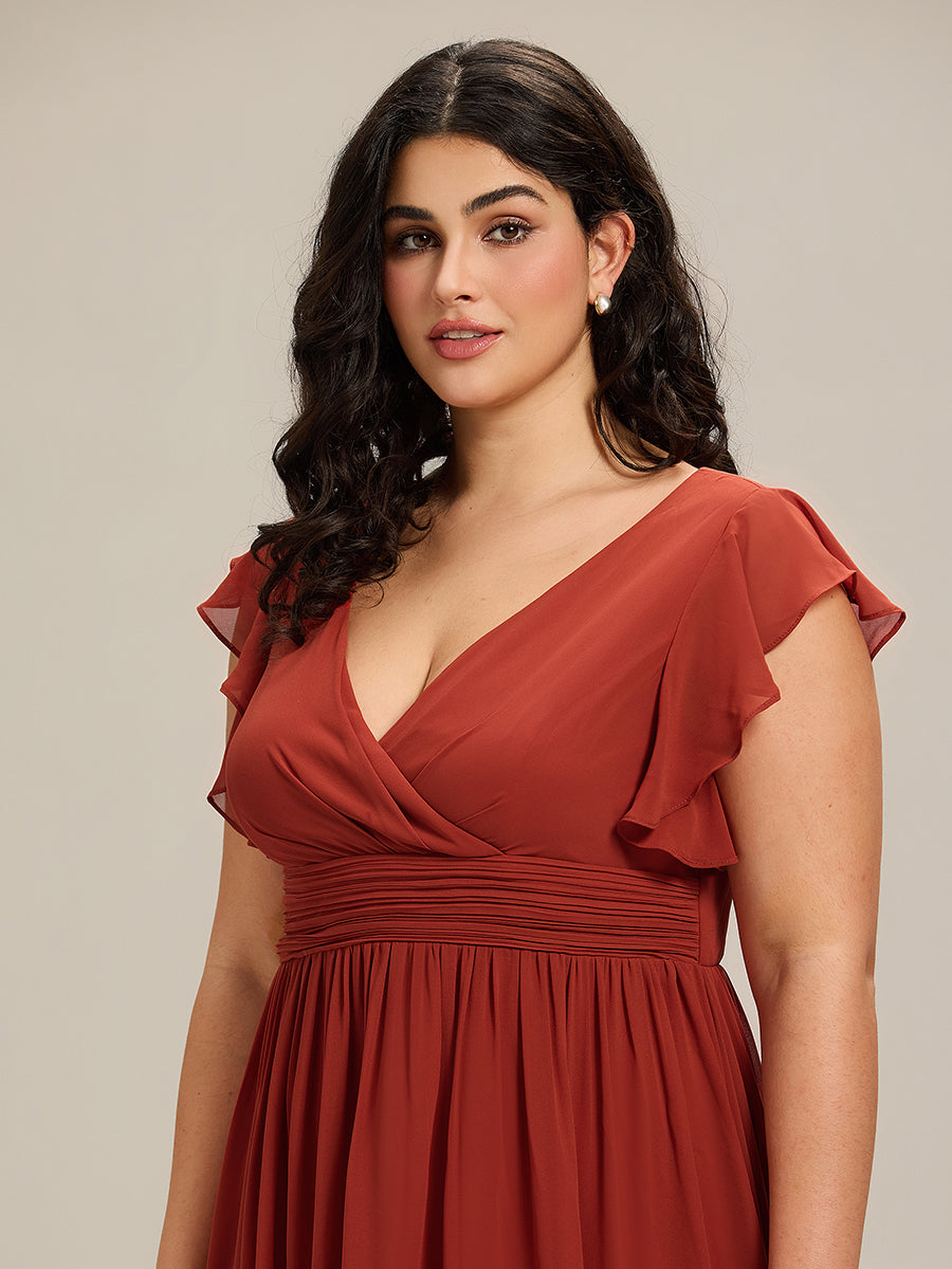 Funkelndes Abendkleid in A-Linie mit Empire-Taille und langen ?rmeln #farbe_Zinnoberrot